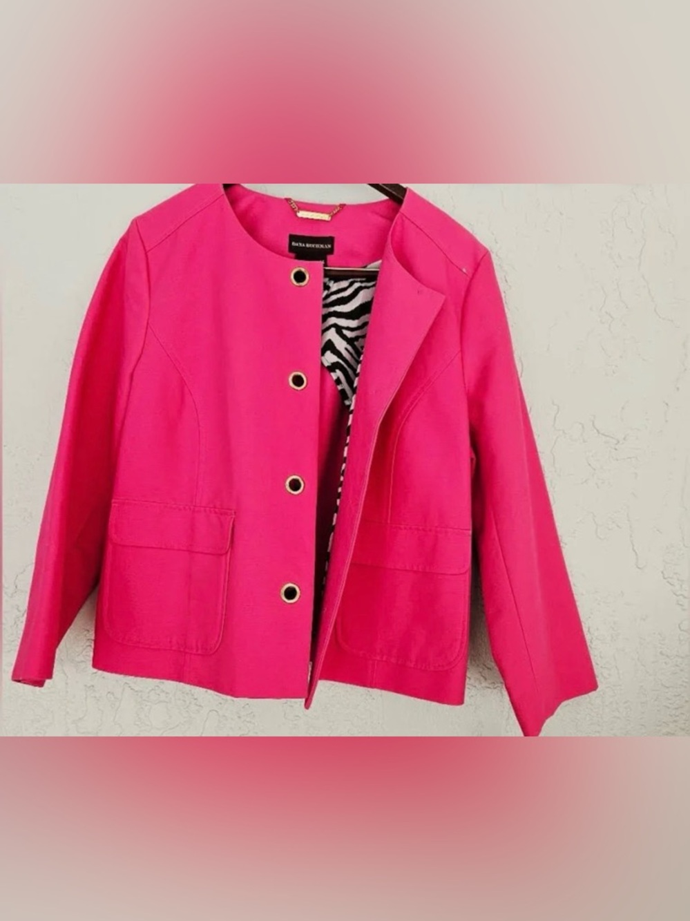Dana Buchman Red Collarless Jacket with Gold Eyelet Accents